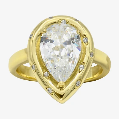 Sparkle Allure Womens Cubic Zirconia 14K Gold Over Brass Pear Cocktail Ring