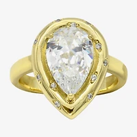 Sparkle Allure Womens Cubic Zirconia 14K Gold Over Brass Pear Cocktail Ring