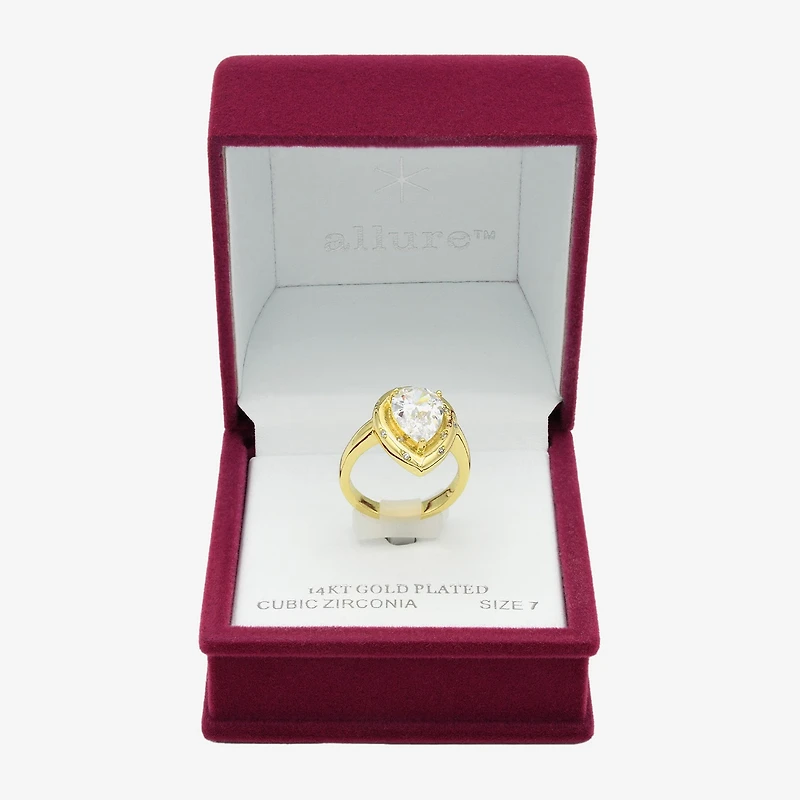 Sparkle Allure Womens Cubic Zirconia 14K Gold Over Brass Pear Cocktail Ring