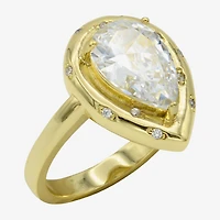 Sparkle Allure Womens Cubic Zirconia 14K Gold Over Brass Pear Cocktail Ring