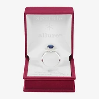 Sparkle Allure Womens Blue Crystal Pure Silver Over Brass Oval Cocktail Ring