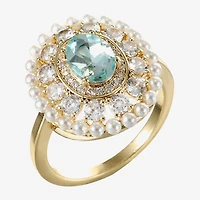 Sparkle Allure Womens Green Crystal 14K Gold Over Brass Oval Halo Cocktail Ring