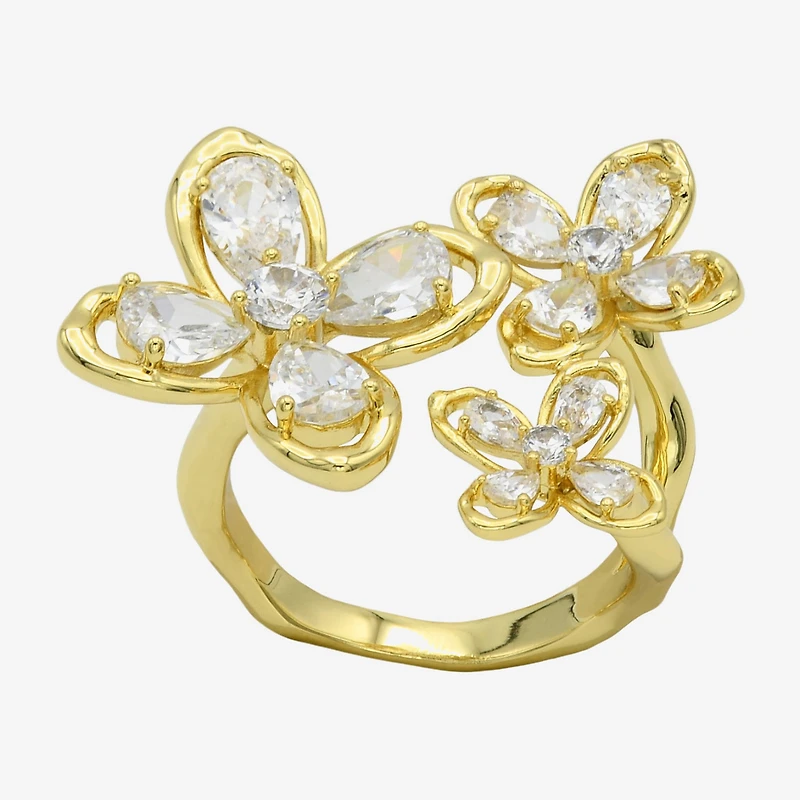Sparkle Allure Womens Cubic Zirconia 14K Gold Over Brass Flower Cluster Cocktail Ring