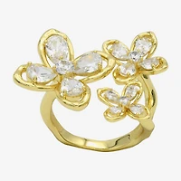 Sparkle Allure Womens Cubic Zirconia 14K Gold Over Brass Flower Cluster Cocktail Ring