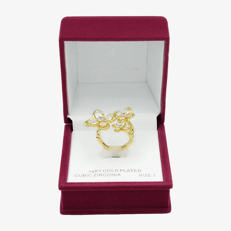 Sparkle Allure Womens Cubic Zirconia 14K Gold Over Brass Flower Cluster Cocktail Ring