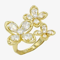 Sparkle Allure Womens Cubic Zirconia 14K Gold Over Brass Flower Cluster Cocktail Ring