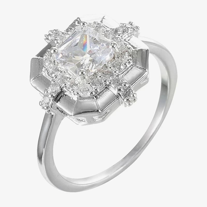 Sparkle Allure Womens Cubic Zirconia Pure Silver Over Brass Cushion Cocktail Ring