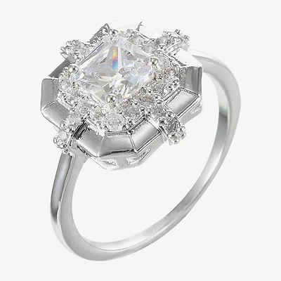 Sparkle Allure Womens Cubic Zirconia Pure Silver Over Brass Cushion Cocktail Ring