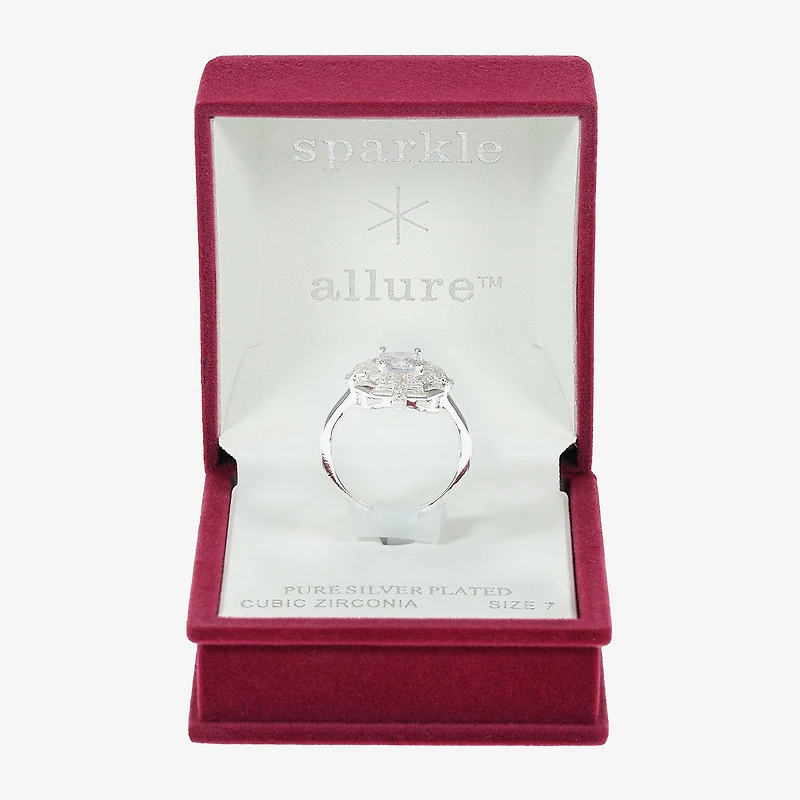 Sparkle Allure Womens Cubic Zirconia Pure Silver Over Brass Cushion Cocktail Ring
