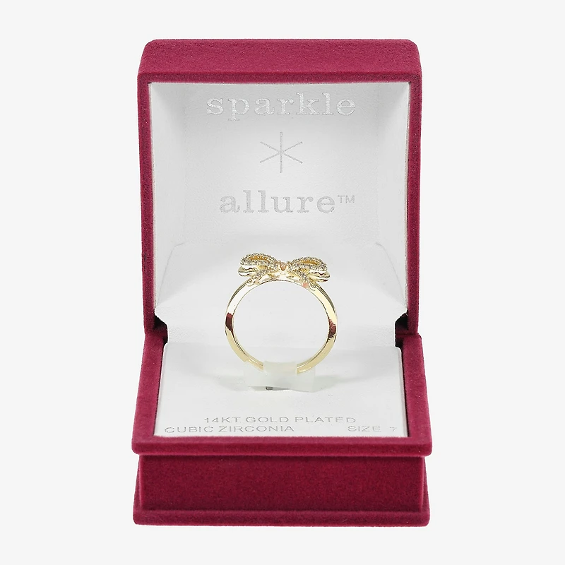 Sparkle Allure Womens 2MM Cubic Zirconia 14K Gold Over Brass Bow Band
