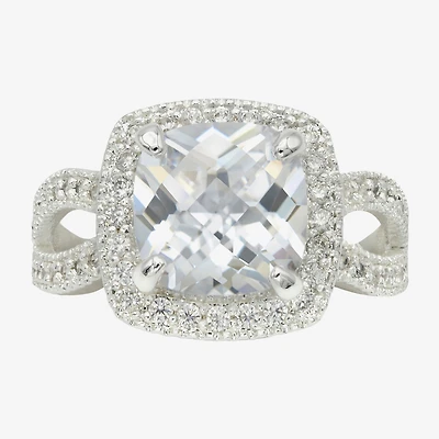 Sparkle Allure Womens Cubic Zirconia Pure Silver Over Brass Cushion Halo Engagement Ring