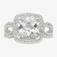 Sparkle Allure Womens Cubic Zirconia Pure Silver Over Brass Cushion Halo Engagement Ring