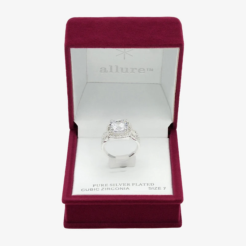 Sparkle Allure Womens Cubic Zirconia Pure Silver Over Brass Cushion Halo Engagement Ring