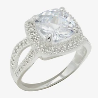 Sparkle Allure Womens Cubic Zirconia Pure Silver Over Brass Cushion Halo Engagement Ring