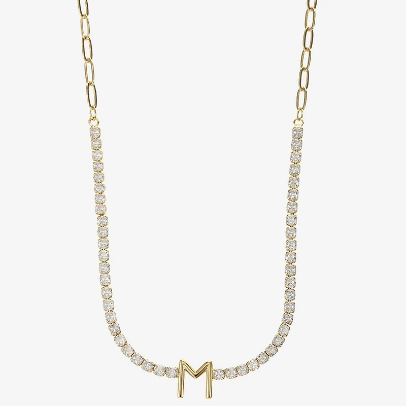 Sparkle Allure Womens Cubic Zirconia 14K Gold Over Brass Inch Tennis Necklace