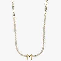 Sparkle Allure Womens Cubic Zirconia 14K Gold Over Brass Inch Tennis Necklace