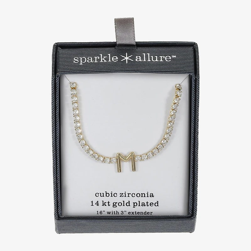 Sparkle Allure Womens Cubic Zirconia 14K Gold Over Brass Inch Tennis Necklace