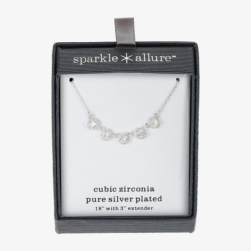 Sparkle Allure Womens Pure Silver Over Brass 18 Inch Collar Necklace