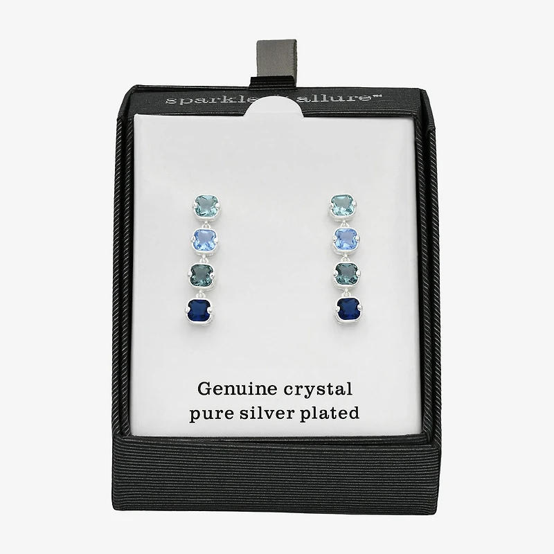 Sparkle Allure Womens Blue Crystal Pure Silver Over Brass Cushion Drop Earrings