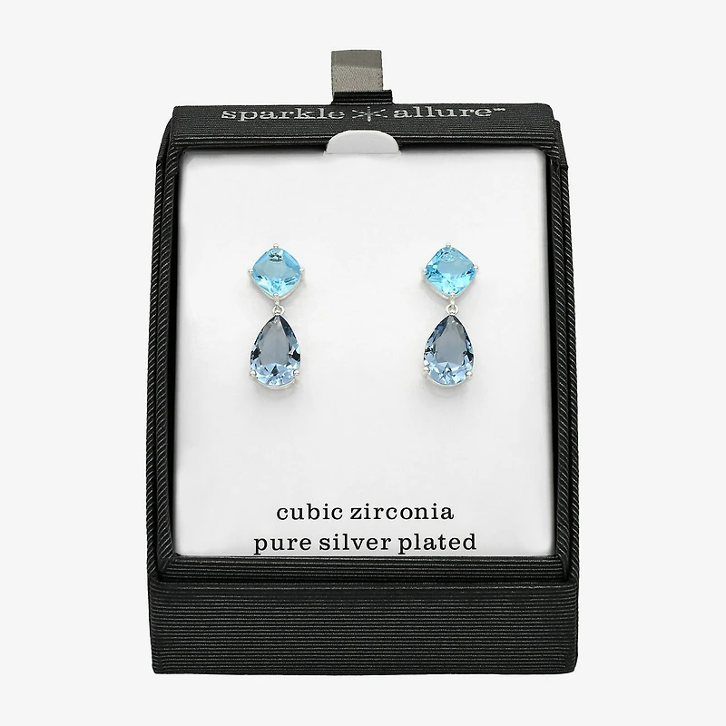 Sparkle Allure Womens Blue Crystal Pure Silver Over Brass Pear Drop Earrings