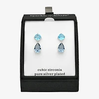 Sparkle Allure Womens Blue Crystal Pure Silver Over Brass Pear Drop Earrings