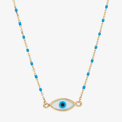 Limited Quantities! Womens Genuine White Mother Of Pearl 14K Gold Evil Eye 18 Inch Pendant Necklace