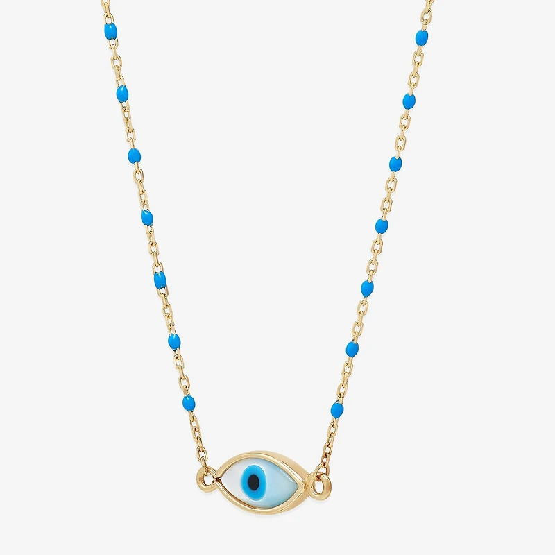 Limited Quantities! Womens Genuine White Mother Of Pearl 14K Gold Evil Eye 18 Inch Pendant Necklace