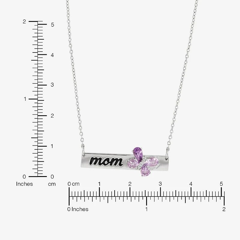 Limited Quantities! "Mom" Womens Diamond Accent Genuine Purple Amethyst Sterling Silver Bar Butterfly 18 Inch Pendant Necklace