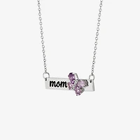 Limited Quantities! "Mom" Womens Diamond Accent Genuine Purple Amethyst Sterling Silver Bar Butterfly 18 Inch Pendant Necklace