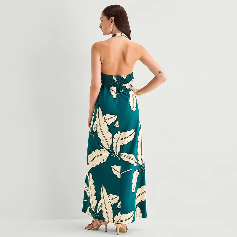 Worthington Womens Halter Neck Sleeveless Maxi Dress