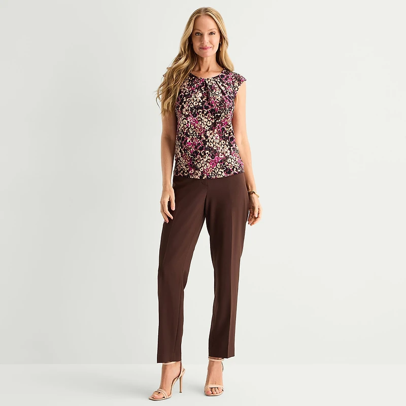 Black Label by Evan-Picone Womens Petite Round Neck Short Sleeve Blouse