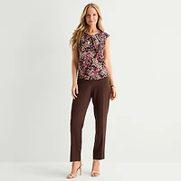 Black Label by Evan-Picone Womens Petite Round Neck Short Sleeve Blouse