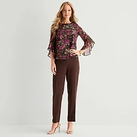 Black Label by Evan-Picone Womens Petite Round Neck 3/4 Sleeve Blouse