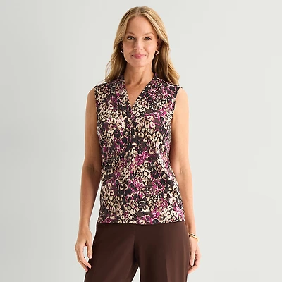 Black Label by Evan-Picone Womens V Neck Sleeveless Blouse