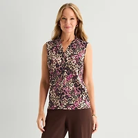 Black Label by Evan-Picone Womens V Neck Sleeveless Blouse