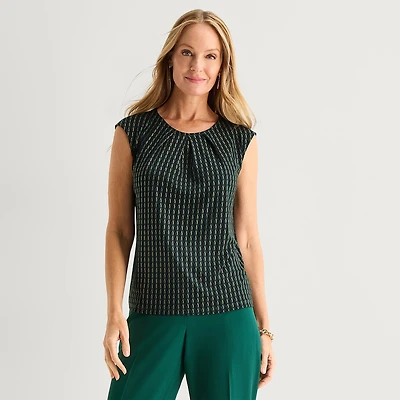 Black Label by Evan-Picone Womens Round Neck Short Sleeve Blouse