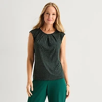 Black Label by Evan-Picone Womens Round Neck Short Sleeve Blouse