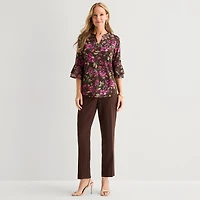 Black Label by Evan-Picone Womens Split Crew Neck 3/4 Sleeve Blouse