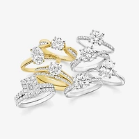 (I / Si2) Womens 2 1/10 CT. T.W. Lab Grown White Diamond 10K Gold Round 3-Stone Engagement Ring