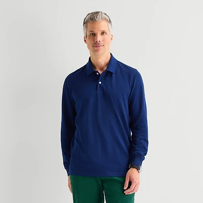 St. John's Bay Premium Stretch Mens Classic Fit Long Sleeve Polo Shirt