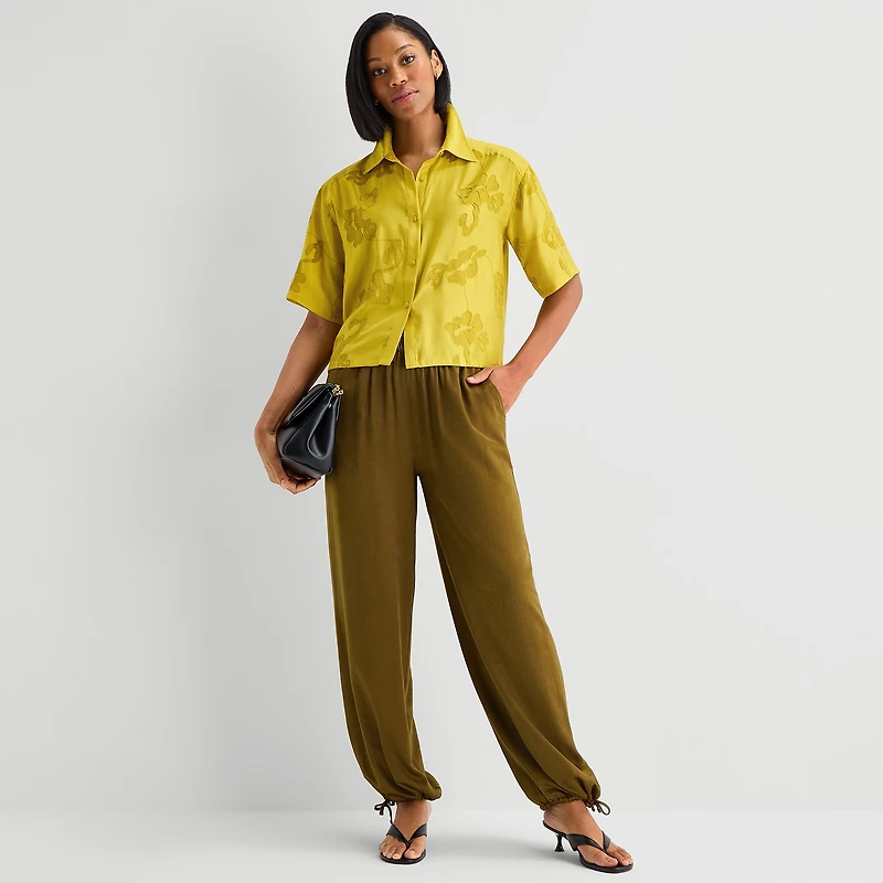 Worthington Womens Drop Shoulder Short Sleeve Regular Fit Button-Down Shirt