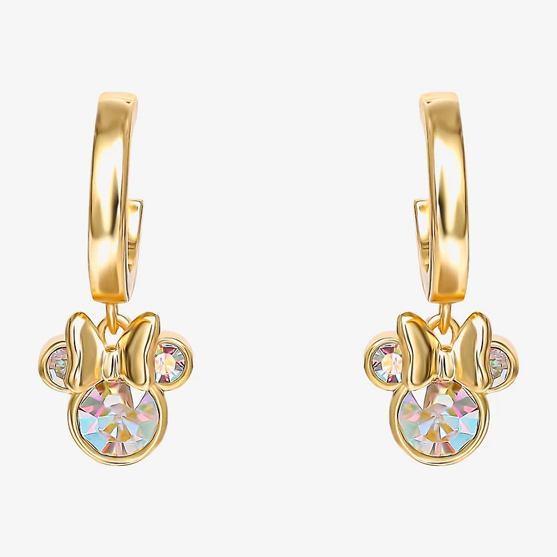 Disney Collection Girls White Crystal 14K Gold Over Silver 17.5mm Minnie Mouse Hoop Earrings