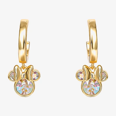 Disney Collection Girls White Crystal 14K Gold Over Silver 17.5mm Minnie Mouse Hoop Earrings
