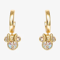 Disney Collection Girls White Crystal 14K Gold Over Silver 17.5mm Minnie Mouse Hoop Earrings