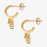 Disney Collection Girls White Crystal 14K Gold Over Silver 17.5mm Minnie Mouse Hoop Earrings