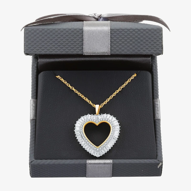(H-I / I1) Womens 1 CT. T.W. Lab Grown White Diamond 14K Gold Over Silver Sterling Heart 18 Inch Pendant Necklace