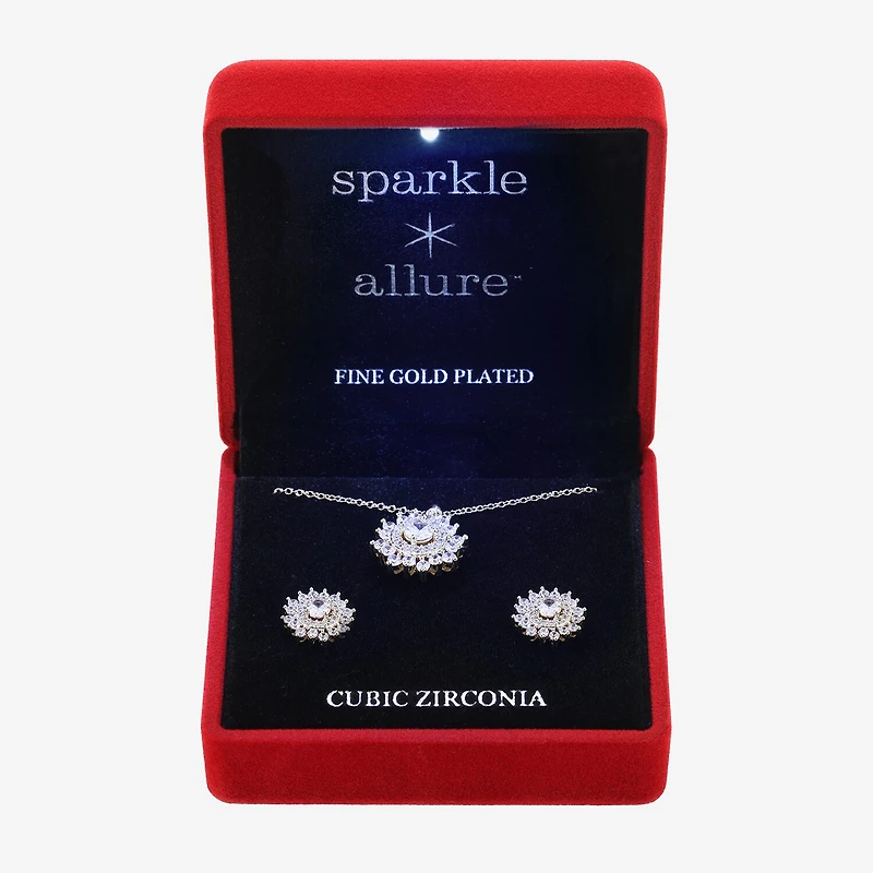 Sparkle Allure Light Up Box Womens Cubic Zirconia 14K Gold Over Brass Round Sunburst 2-pc. Jewelry Set