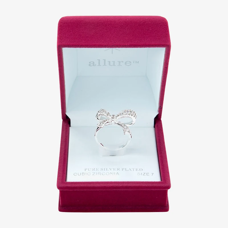 Sparkle Allure Womens Cubic Zirconia Pure Silver Over Brass Bow Cocktail Ring
