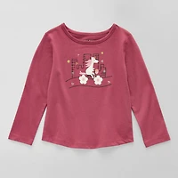 Okie Dokie Toddler & Little Girls Round Neck Long Sleeve Regular Fit Graphic T-Shirt
