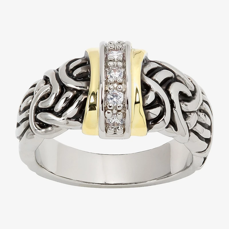 Sparkle Allure Antiqued Womens 4.5MM Cubic Zirconia 14K Gold Over Brass Pure Silver Band